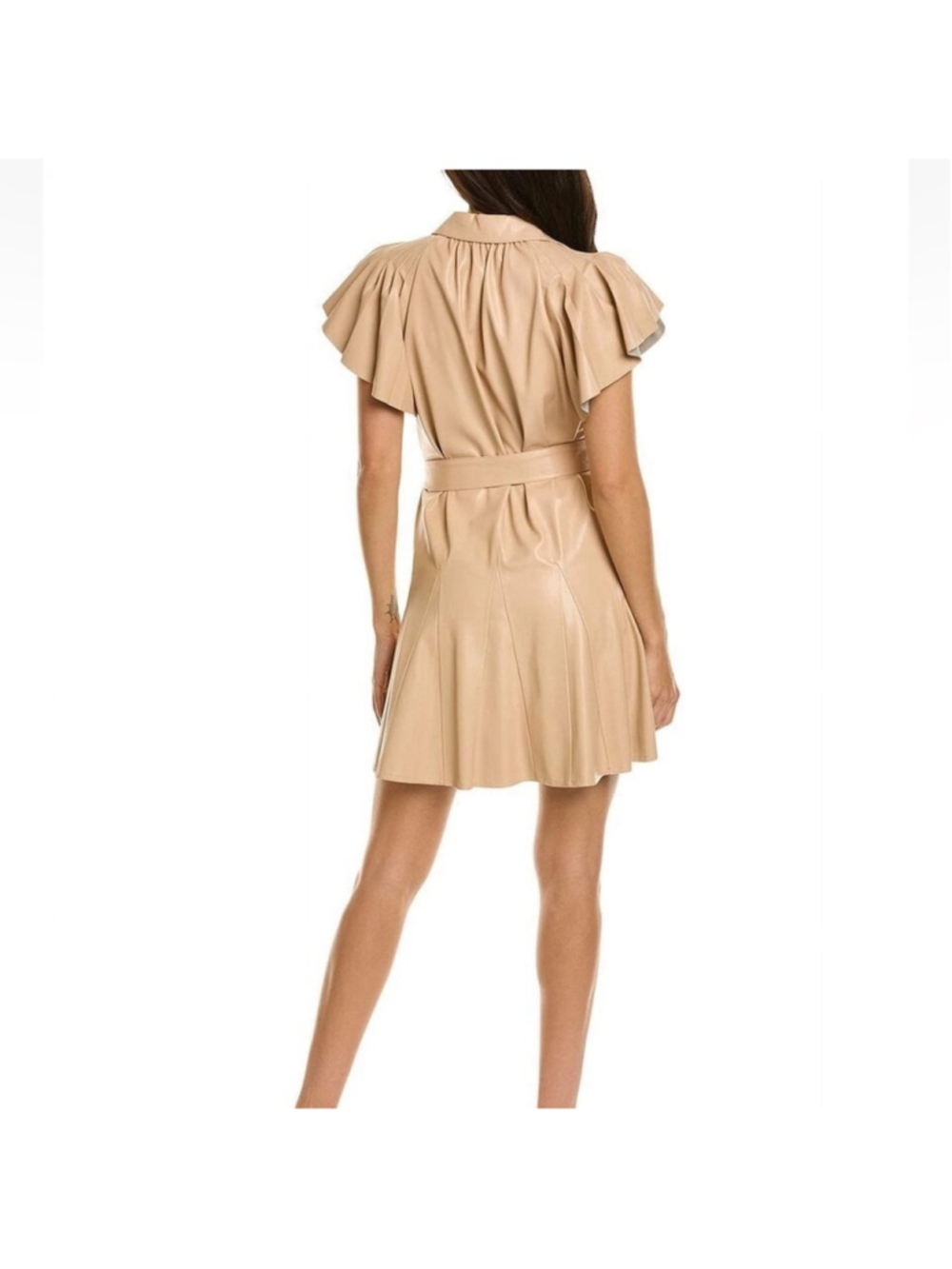 Alice + Olivia Tan Mini Dress with Pleated Wrap Design - Picture 4 of 10